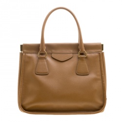 Pre Owned Prada Caramel Saffiano Lux Leather Frame Top Handle Bag