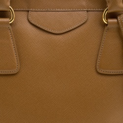 Pre Owned Prada Caramel Saffiano Lux Leather Frame Top Handle Bag