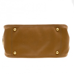 Pre Owned Prada Caramel Saffiano Lux Leather Frame Top Handle Bag