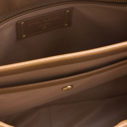 Pre Owned Prada Caramel Saffiano Lux Leather Frame Top Handle Bag