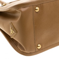 Pre Owned Prada Caramel Saffiano Lux Leather Frame Top Handle Bag
