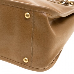 Pre Owned Prada Caramel Saffiano Lux Leather Frame Top Handle Bag