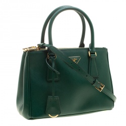 Pre Owned Prada Green Saffiano Lux Leather Mini Double Zip Tote