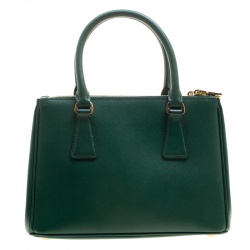 Pre Owned Prada Green Saffiano Lux Leather Mini Double Zip Tote