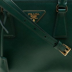 Pre Owned Prada Green Saffiano Lux Leather Mini Double Zip Tote