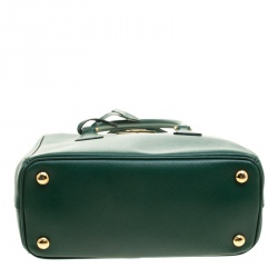 Pre Owned Prada Green Saffiano Lux Leather Mini Double Zip Tote