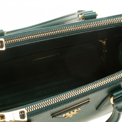 Pre Owned Prada Green Saffiano Lux Leather Mini Double Zip Tote