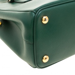 Pre Owned Prada Green Saffiano Lux Leather Mini Double Zip Tote
