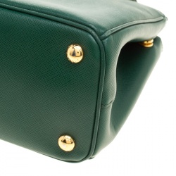 Pre Owned Prada Green Saffiano Lux Leather Mini Double Zip Tote