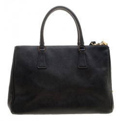 Pre Owned Prada Black Saffiano Lux Leather Medium Double Zip Tote