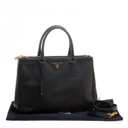 Pre Owned Prada Black Saffiano Lux Leather Medium Double Zip Tote