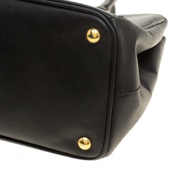 Pre Owned Prada Black Saffiano Lux Leather Medium Double Zip Tote