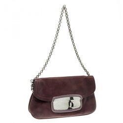 Pre Owned Prada Purple Leather Chain Shoulder Bag