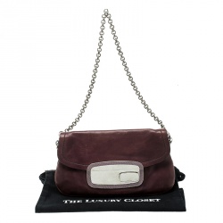 Pre Owned Prada Purple Leather Chain Shoulder Bag