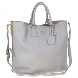 Pre Owned Prada Grey Pomice Vitello Daino Shopper Tote