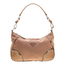 Pre Owned Prada Beige Nylon Baguette Shoulder Bag