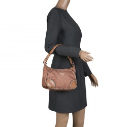 Pre Owned Prada Beige Nylon Baguette Shoulder Bag