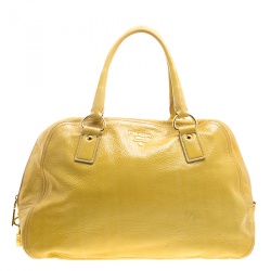 Pre Owned Prada Yellow Crinkled Patent Leather Satchel