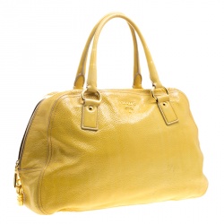 Pre Owned Prada Yellow Crinkled Patent Leather Satchel
