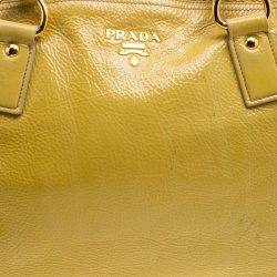 Pre Owned Prada Yellow Crinkled Patent Leather Satchel