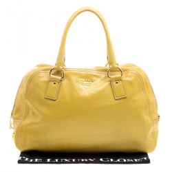 Pre Owned Prada Yellow Crinkled Patent Leather Satchel