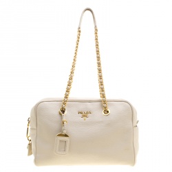Prada Off White Vitello Daino Leather Bowling Bag