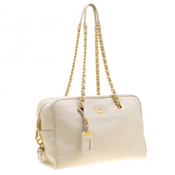 Prada Off White Vitello Daino Leather Bowling Bag