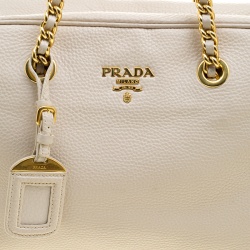 Prada Off White Vitello Daino Leather Bowling Bag