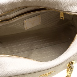 Prada Off White Vitello Daino Leather Bowling Bag