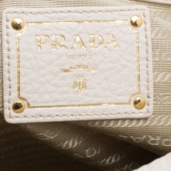 Prada Off White Vitello Daino Leather Bowling Bag