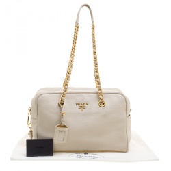 Prada Off White Vitello Daino Leather Bowling Bag