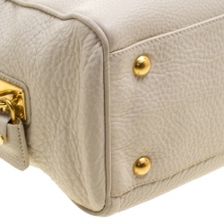 Prada Off White Vitello Daino Leather Bowling Bag
