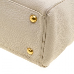 Prada Off White Vitello Daino Leather Bowling Bag