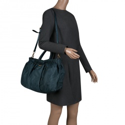 Pre Owned Prada Dark Blue Nylon Convertible Tote