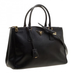 Pre Owned Prada Black Saffiano Lux Leather Medium Double Zip Tote
