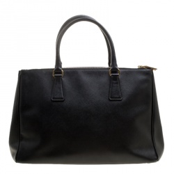 Pre Owned Prada Black Saffiano Lux Leather Medium Double Zip Tote