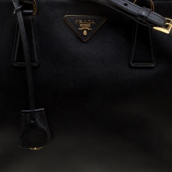 Pre Owned Prada Black Saffiano Lux Leather Medium Double Zip Tote