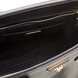 Pre Owned Prada Black Saffiano Lux Leather Medium Double Zip Tote