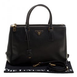 Pre Owned Prada Black Saffiano Lux Leather Medium Double Zip Tote