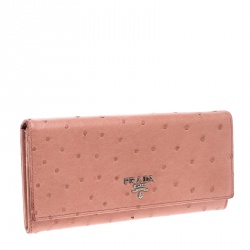 Pre Owned Prada Peach Ostrich Continental Wallet with Card Holder