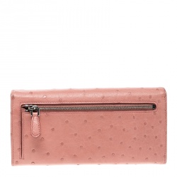 Pre Owned Prada Peach Ostrich Continental Wallet with Card Holder