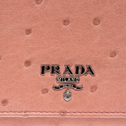 Pre Owned Prada Peach Ostrich Continental Wallet with Card Holder