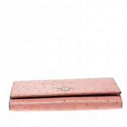 Pre Owned Prada Peach Ostrich Continental Wallet with Card Holder