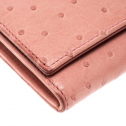Pre Owned Prada Peach Ostrich Continental Wallet with Card Holder