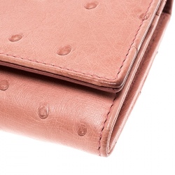 Pre Owned Prada Peach Ostrich Continental Wallet with Card Holder