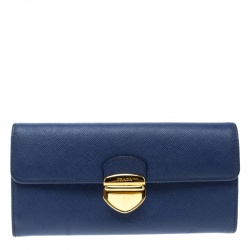 Pre Owned Prada Blue Saffiano Tuc Leather Continental Wallet