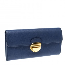 Pre Owned Prada Blue Saffiano Tuc Leather Continental Wallet