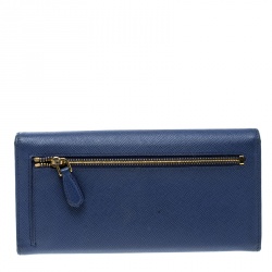 Pre Owned Prada Blue Saffiano Tuc Leather Continental Wallet