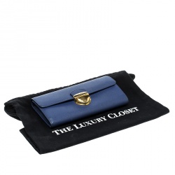 Pre Owned Prada Blue Saffiano Tuc Leather Continental Wallet