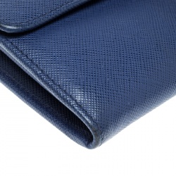 Pre Owned Prada Blue Saffiano Tuc Leather Continental Wallet